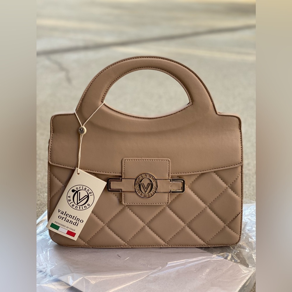 Valentino Orlandi Tan Quilted Handbag